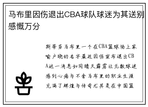 马布里因伤退出CBA球队球迷为其送别感慨万分